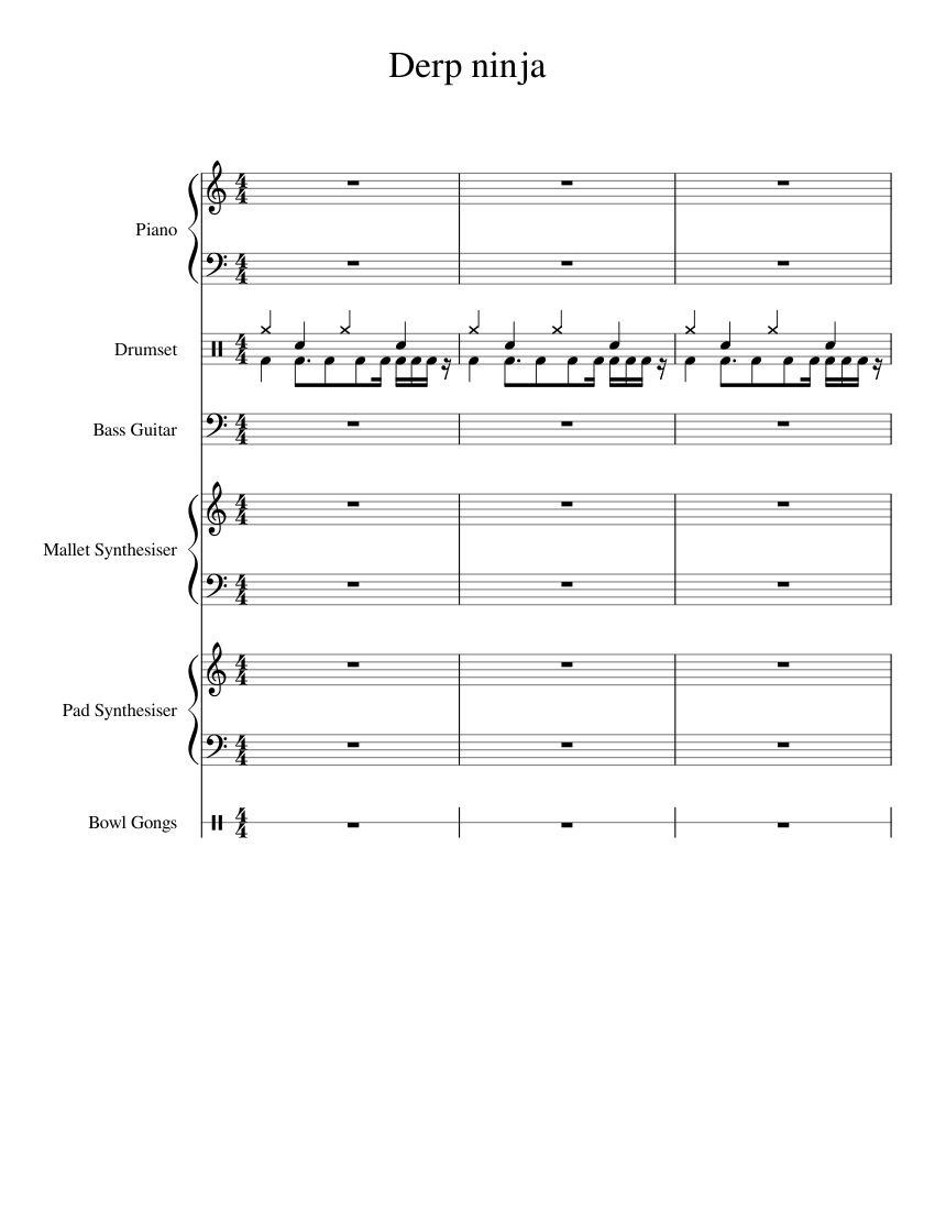 Derp ninja Sheet music for Piano, Bass guitar, Drum group, Synthesizer ...
