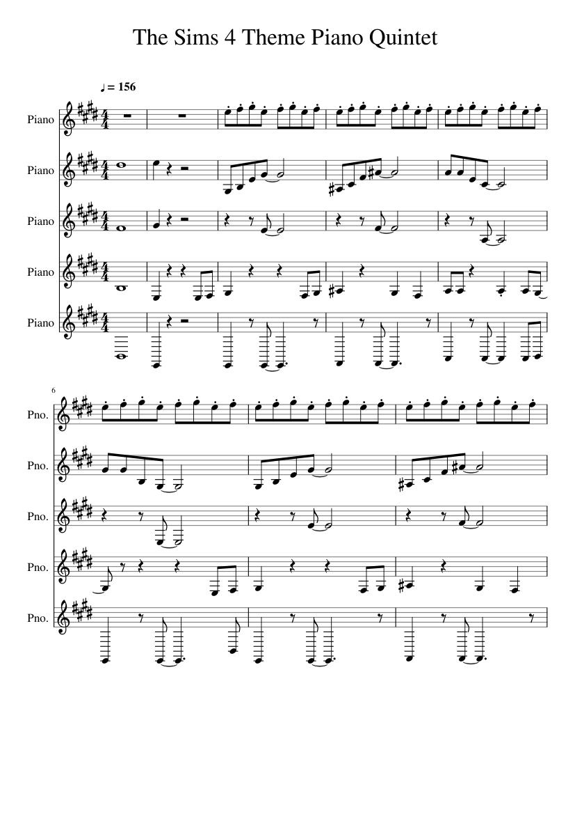 The Sims 4 Theme. (Piano Quintet Sheet music for Piano (Mixed Quintet) |  Musescore.com
