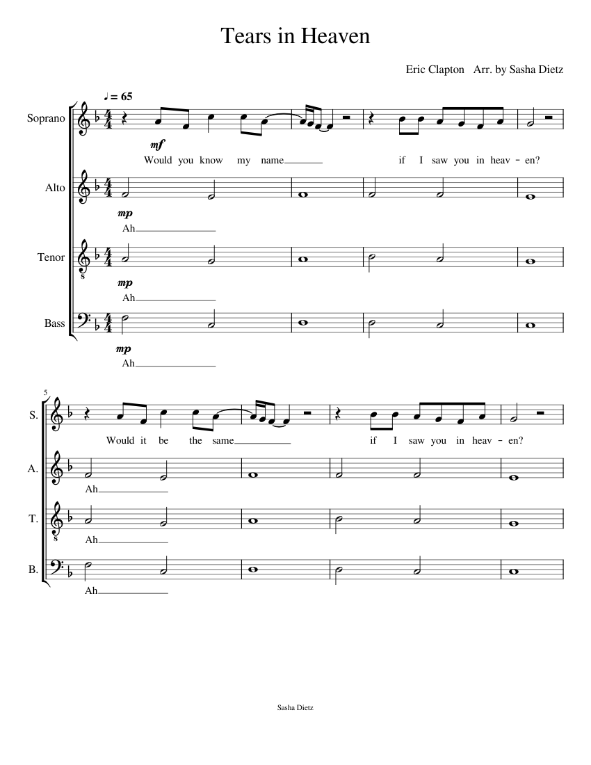 Eric Clapton - Tears in heaven (Bass Arrangement) Sheet music for Bass  guitar (Solo)