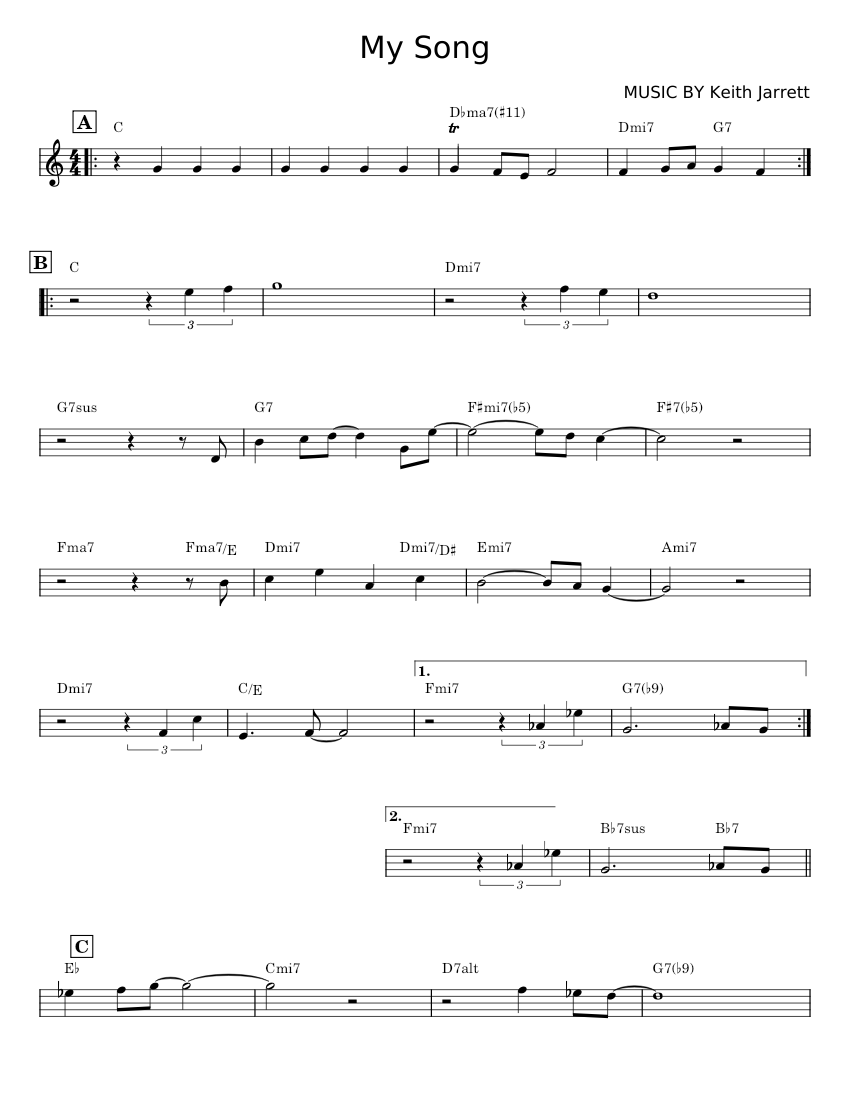 My Song - Keith Jarrett Sheet Music with Chords for Piano (Solo) easy ...