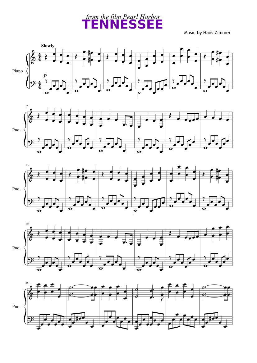 color Dar derechos sabiduría Tennesse, Pearl Harbor Sheet music for Piano (Solo) | Musescore.com