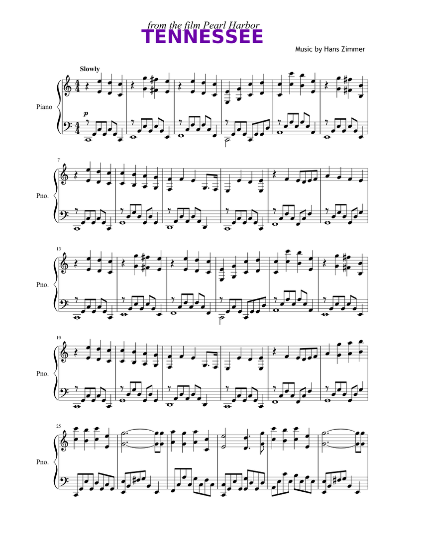 Tennesse, Pearl Harbor Sheet music for Piano (Solo) | Musescore.com