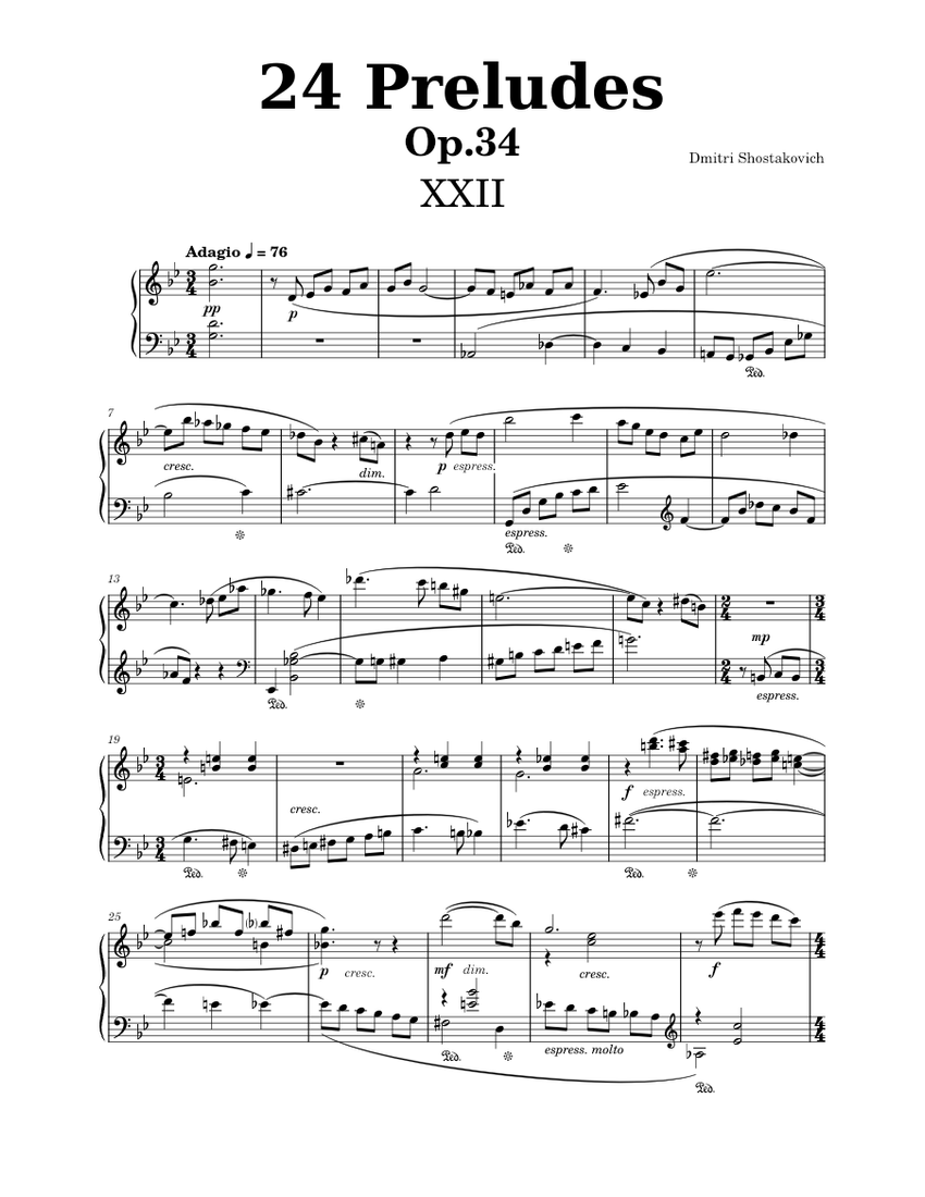 24 Preludes, Op.34, No.22 - D. Shostakovich Sheet music for Piano (Solo) Easy | Musescore.com