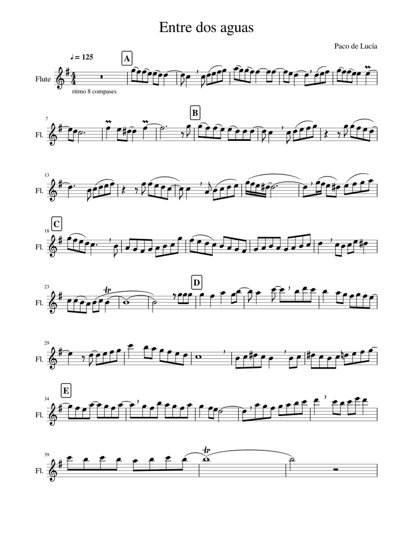 entre dos aguas Sheet music for Flute (Solo) | Musescore.com