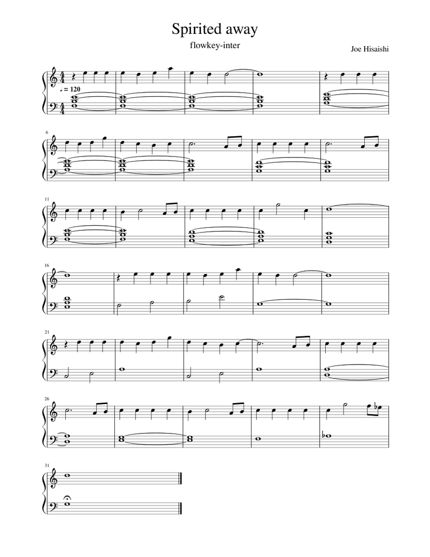 spirited away Sheet music for Piano (Solo) Easy | Musescore.com