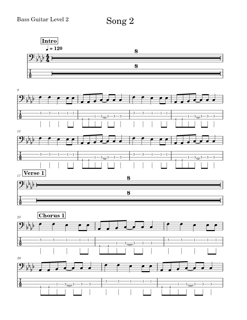 Song 2 Blur Song 2 Bass Guitar Level 2 Sheet