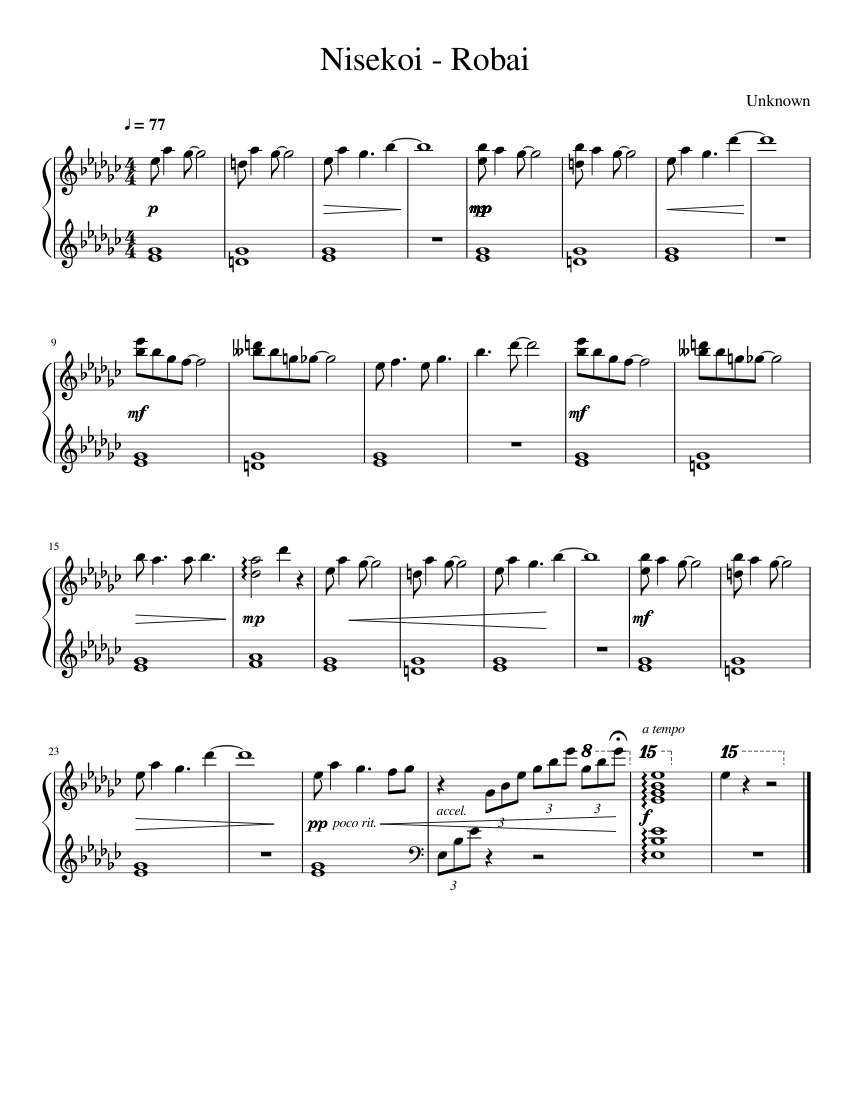 Nisekoi - Robai Sheet music for Piano (Solo) | Download and print in PDF or  MIDI free sheet music | Musescore.com