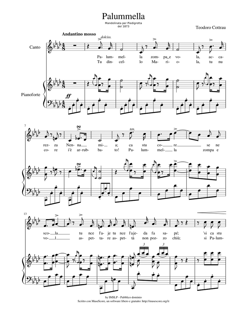 Palummella zompa e vola Sheet music for Piano, Vocals (Piano-Voice) |  Musescore.com