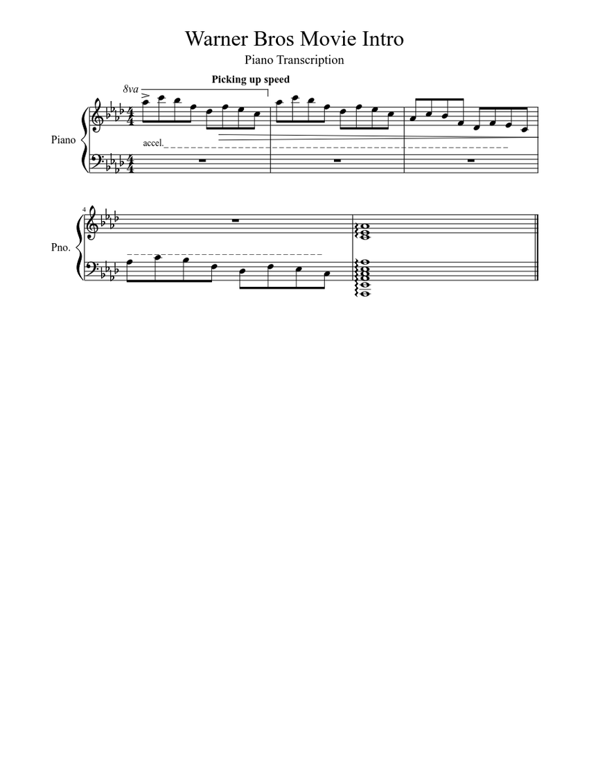 Warner Bros Movie Intro Sheet music for Piano (Solo) Musescore.com.