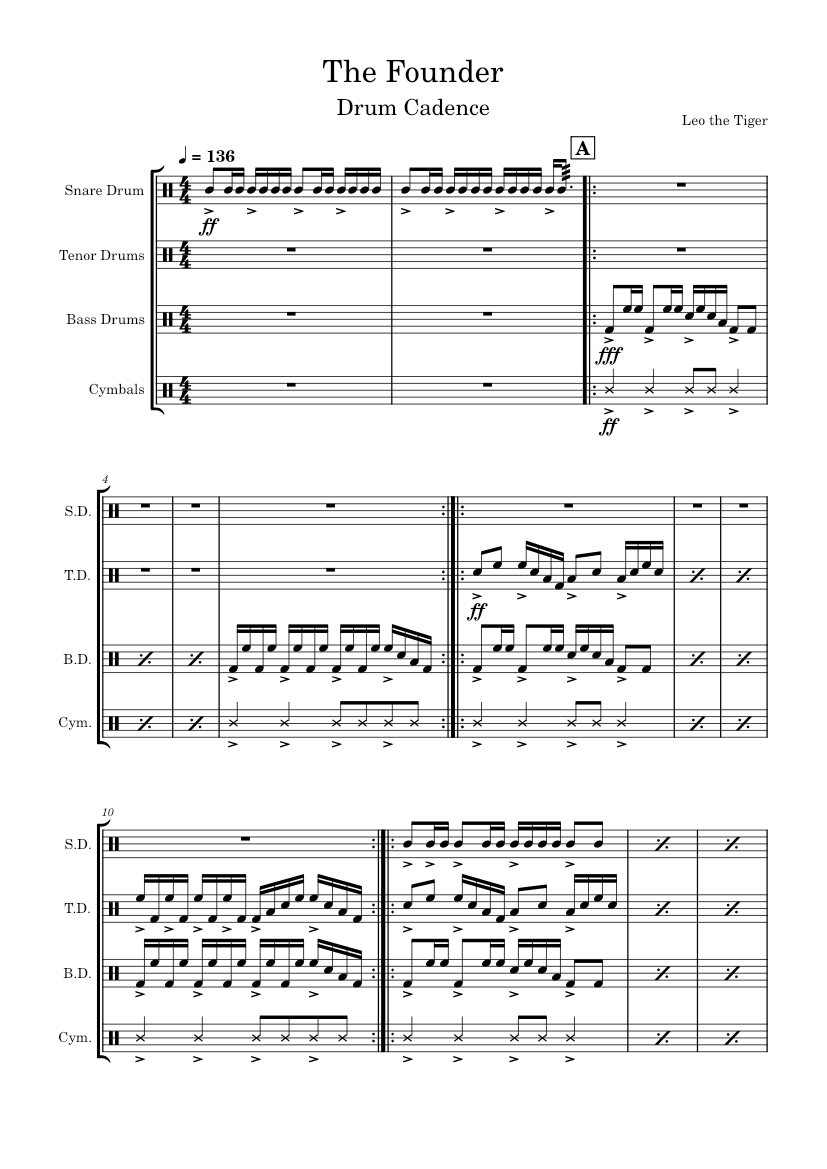 The Founder (Drum Cadence) Sheet music for Snare drum, Crash, Tenor