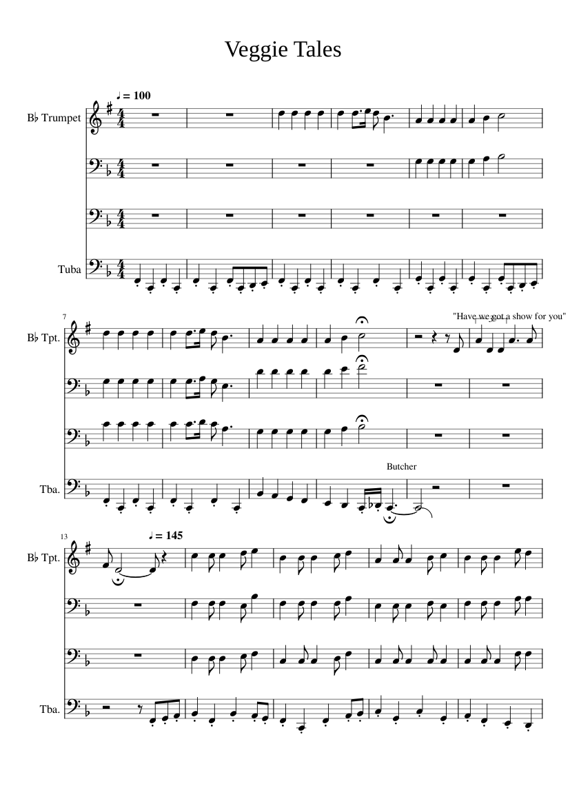 Veggie Tales Sheet music for Tuba, Trumpet in b-flat (Pep Band ...