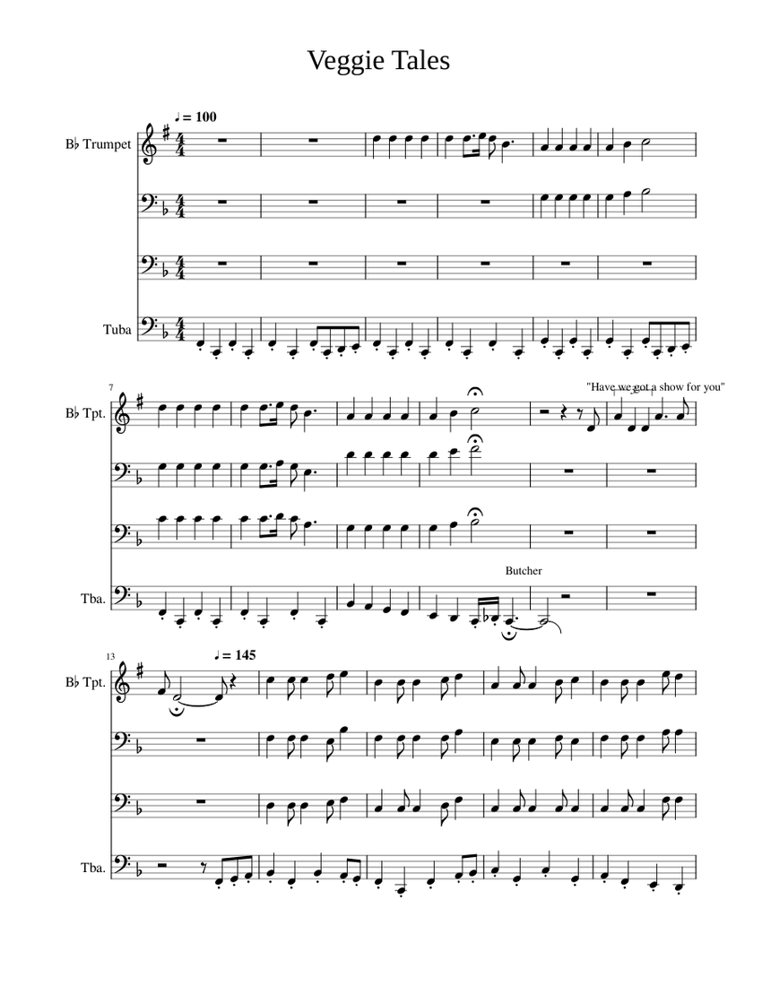 Veggie Tales Sheet music for Tuba, Trumpet in b-flat (Pep Band ...