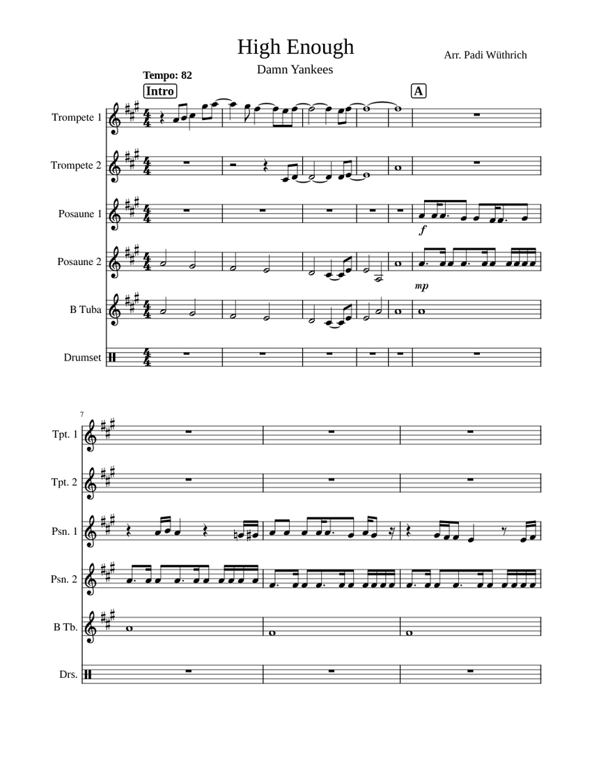 High Enough Damn Yankees Sheet music for Trombone, Tuba, Trumpet in b