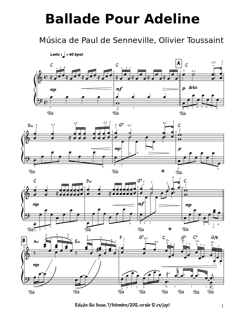 Ballade Pour Adeline Richard Clayderman Sheet Music For Piano Solo Musescore Com