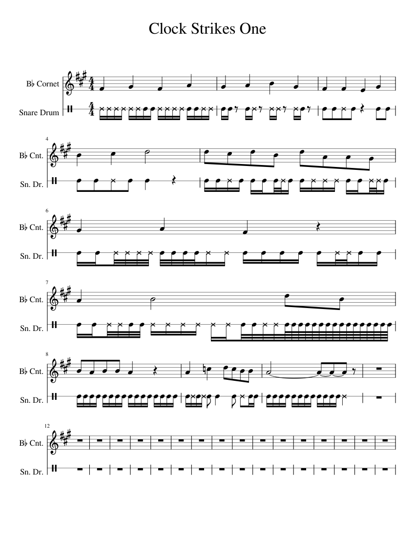 Clock Strikes One Sheet Music For Snare Drum Cornet Mixed Duet Download And Print In Pdf Or Midi Free Sheet Music Musescore Com
