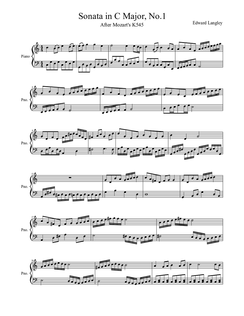 Sonata in C Major, No.1 Sheet music for Piano (Solo) | Musescore.com