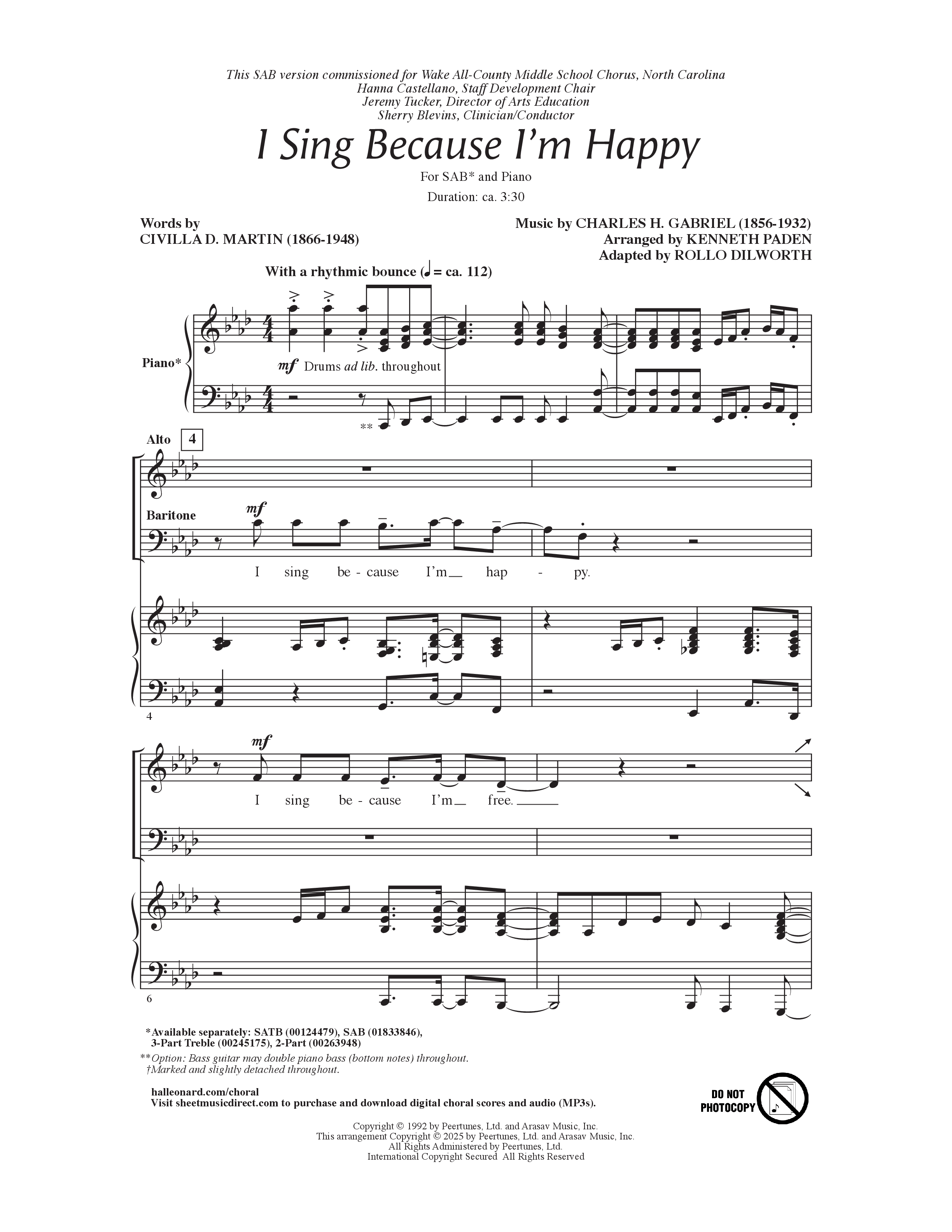 Play Official version of I Sing Because I'm Happy Sheet Music by Rollo ...