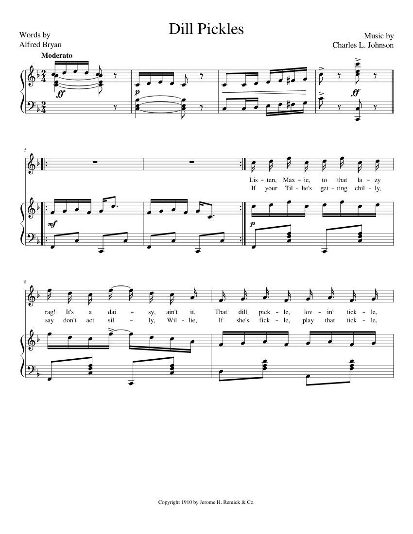 Dill Pickles – Song (1910) Sheet music for Piano, Vocals (Piano-Voice ...