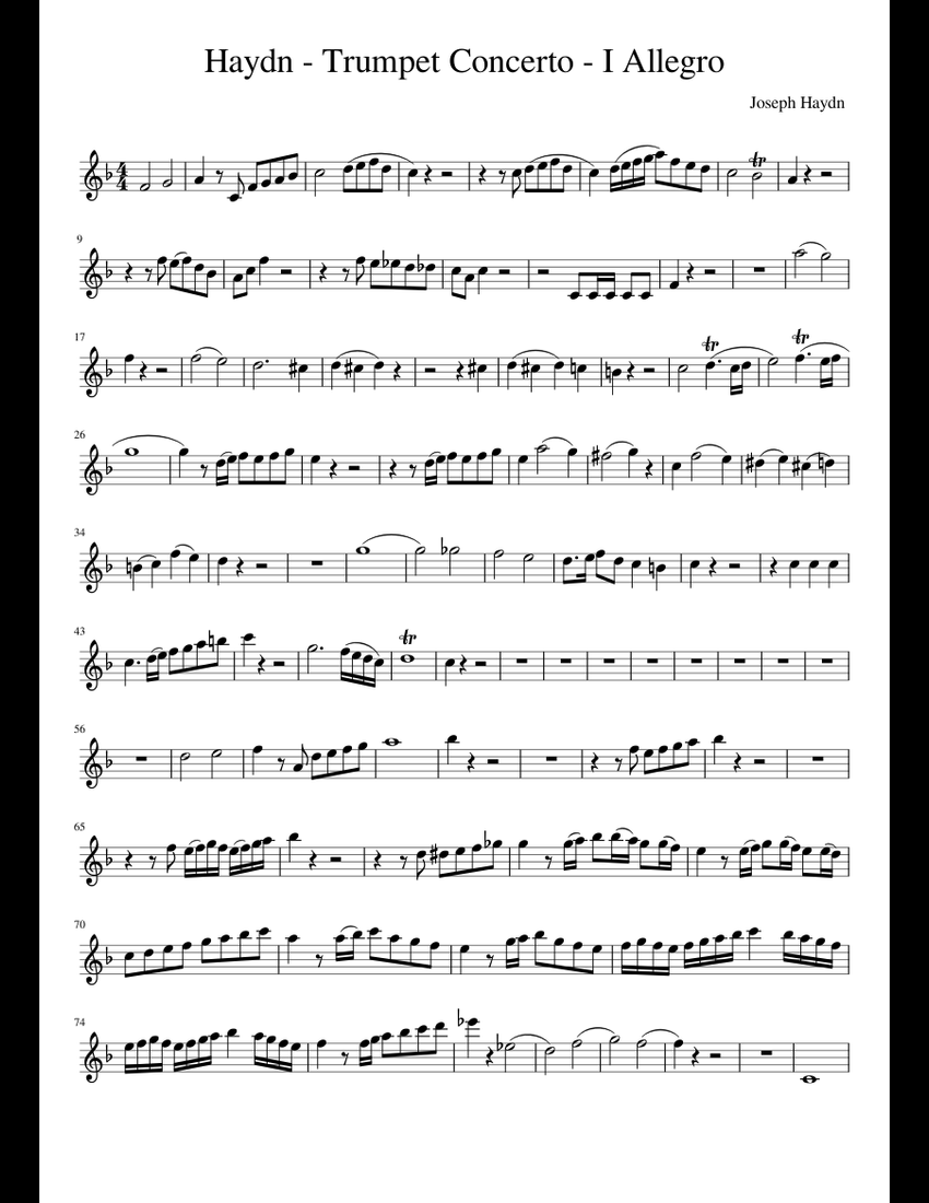 Haydn Trumpet Concerto I Allegro Sheet Music For Trumpet In B-flat ...