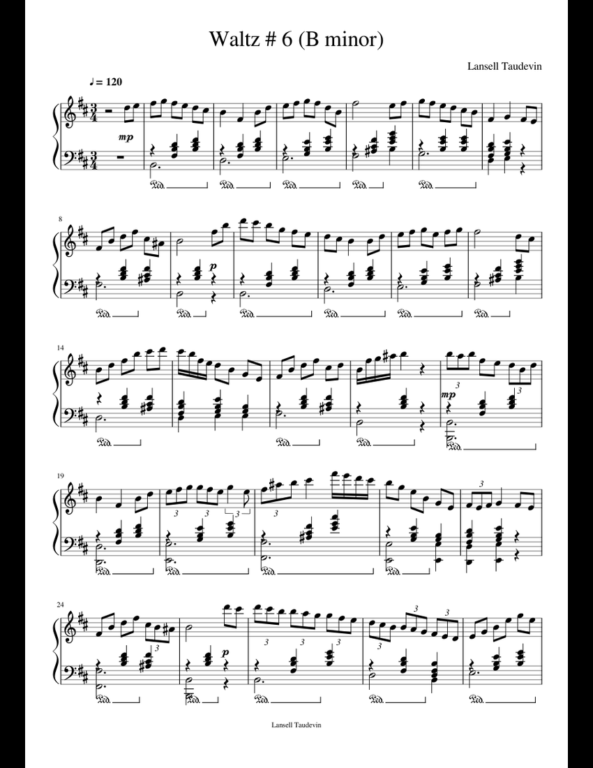 Waltz # 6 (B Minor) Sheet Music For Piano (Solo) | Musescore.com