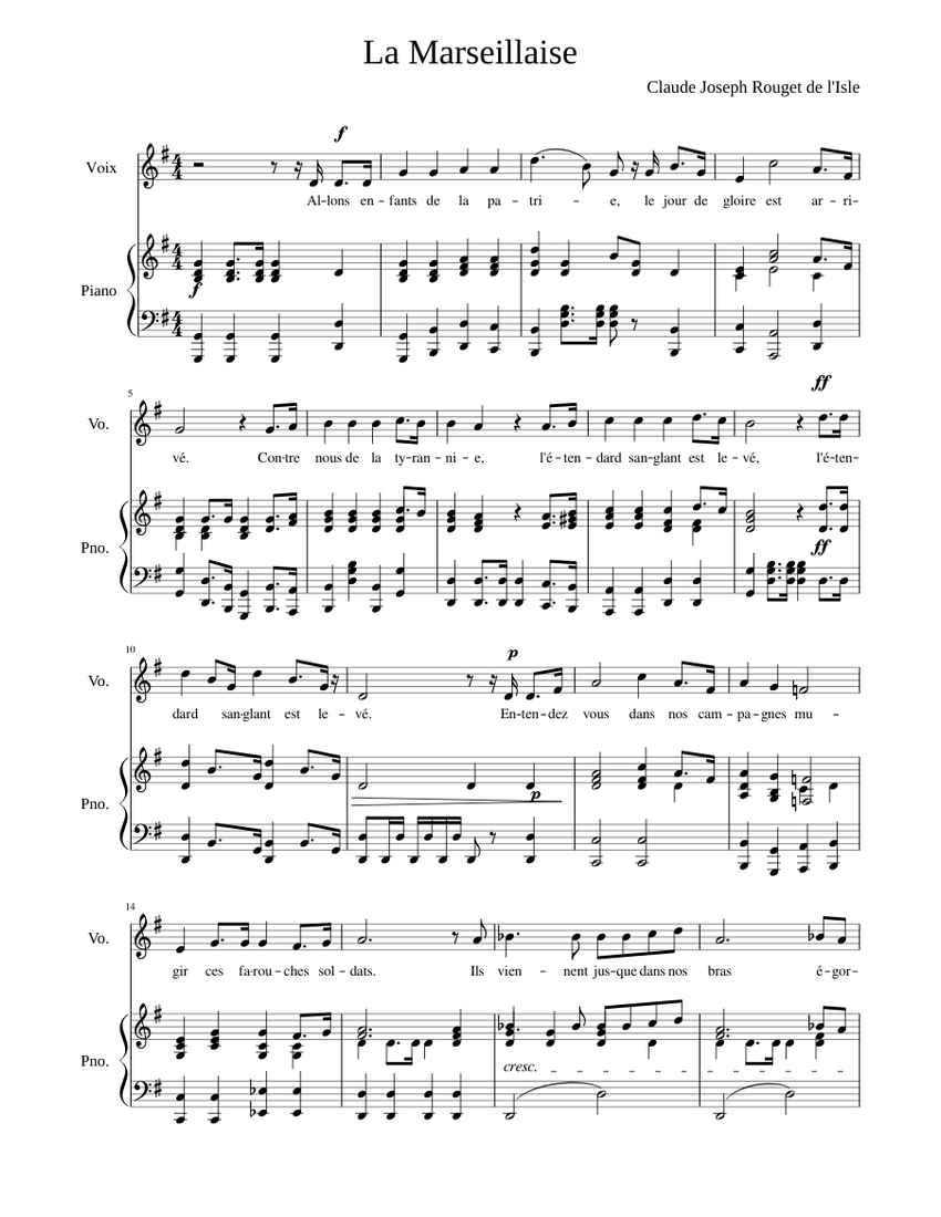 La Marseillaise Sheet music for Piano (Solo) | Musescore.com