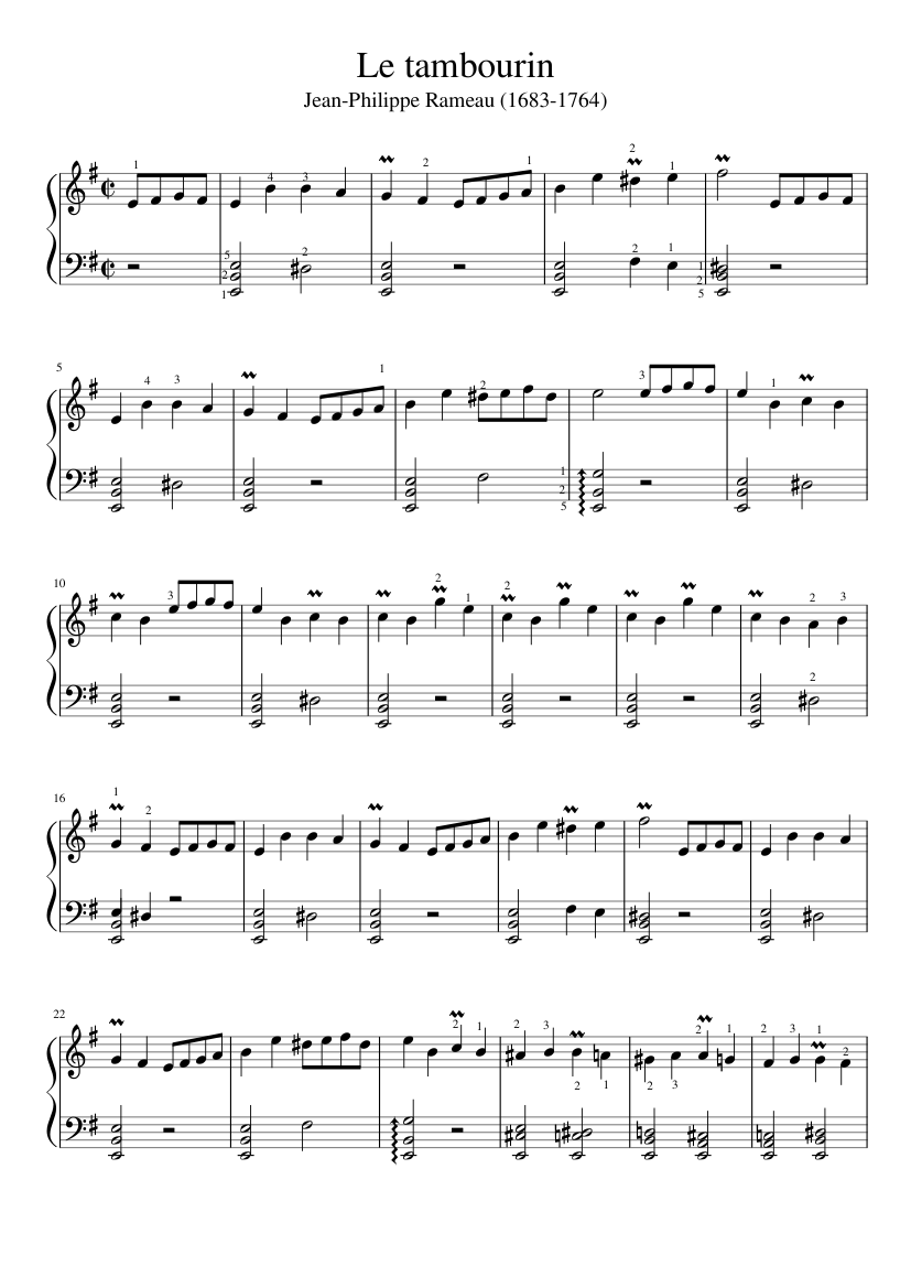 Le tambourin ( Rameau ), pour clavier 2 mains Sheet music for Piano (Solo)  | Musescore.com