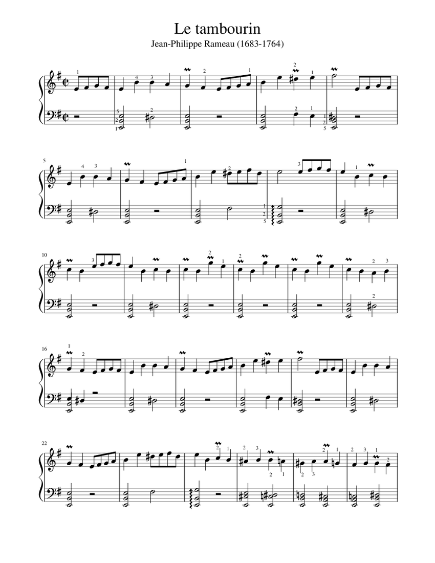 Le tambourin ( Rameau ), pour clavier 2 mains - piano tutorial