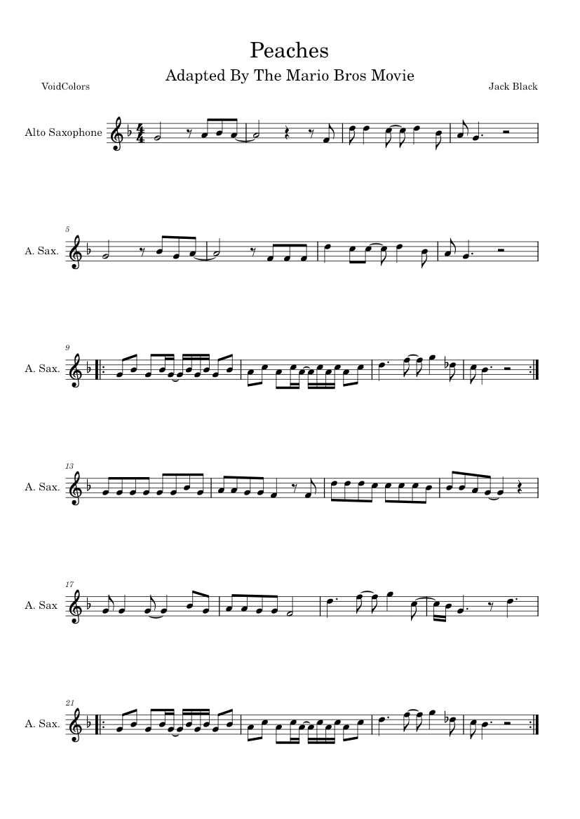 Peaches - The Super Mario Bros Movie Sheet music for Saxophone alto ...