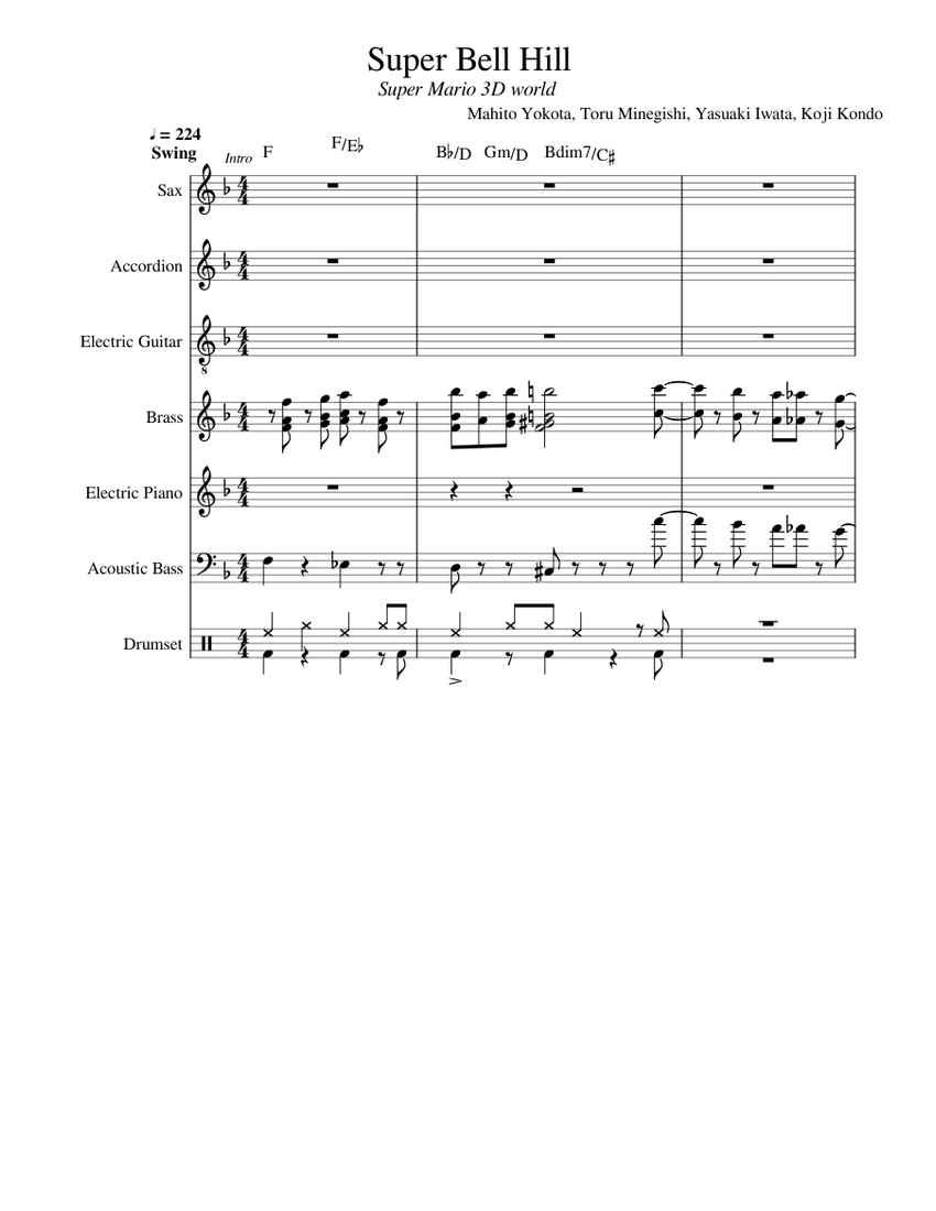 Super Bell Hill - Super Mario 3D World Sheet music for Piano, Accordion,  Guitar, Bass guitar & more instruments (Mixed Ensemble) | Musescore.com