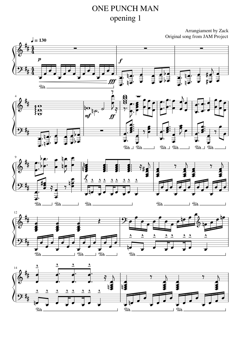 ONE PUNCH MAN "THE HERO" FULL OPENING FOR PIANO Sheet music for Piano  (Solo) | Musescore.com