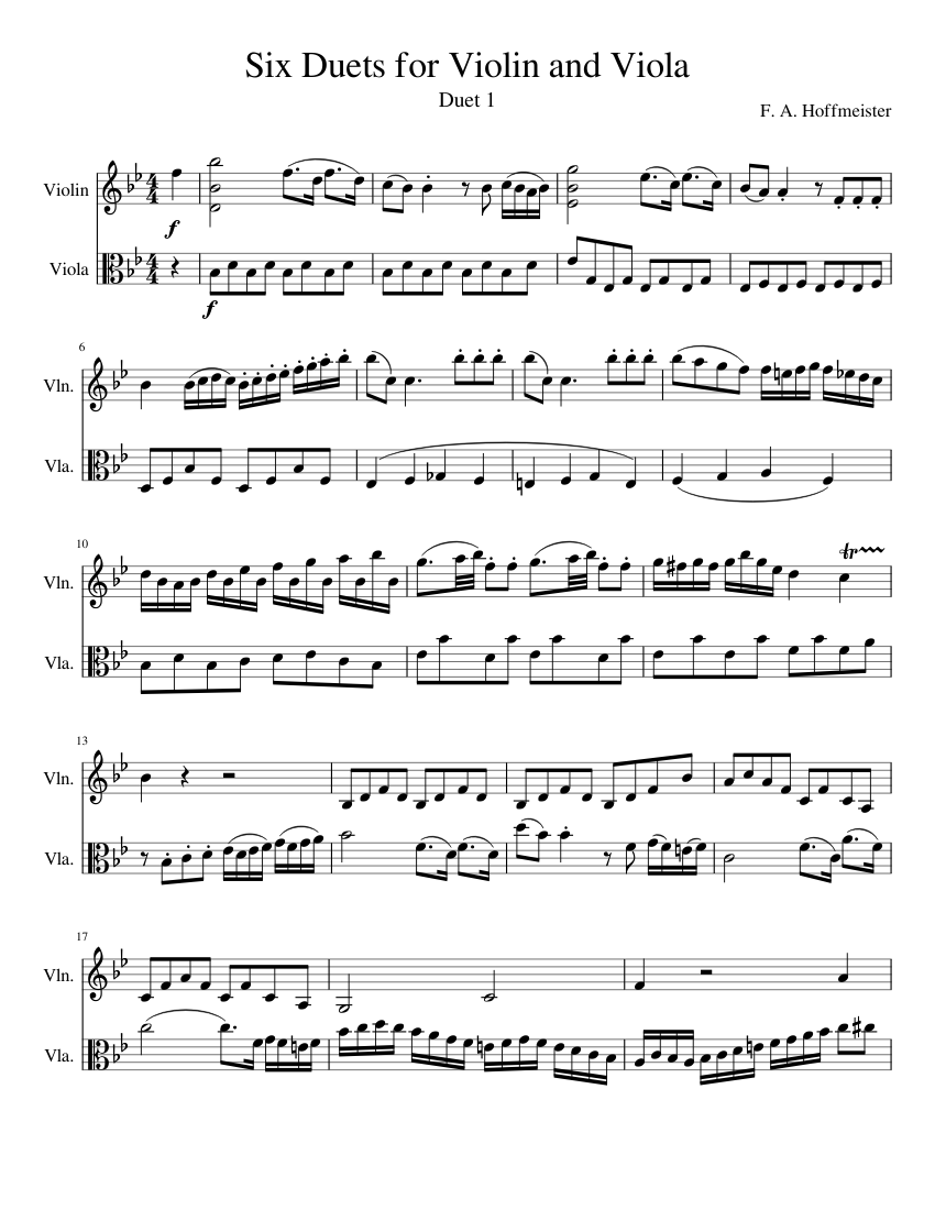 Six Duets For Violin And Viola Sheet Music For Violin Viola String Duet 