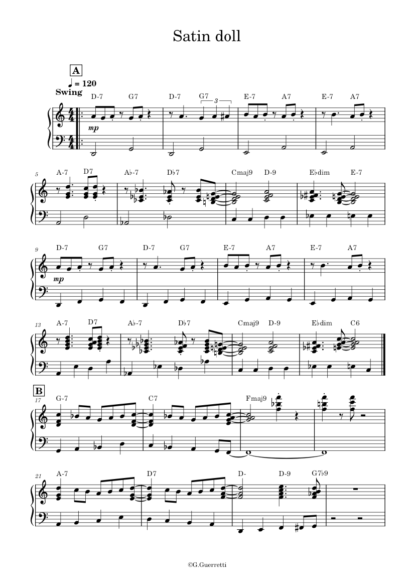 Satin doll – Duke Ellington Sheet Music with Chords for Piano