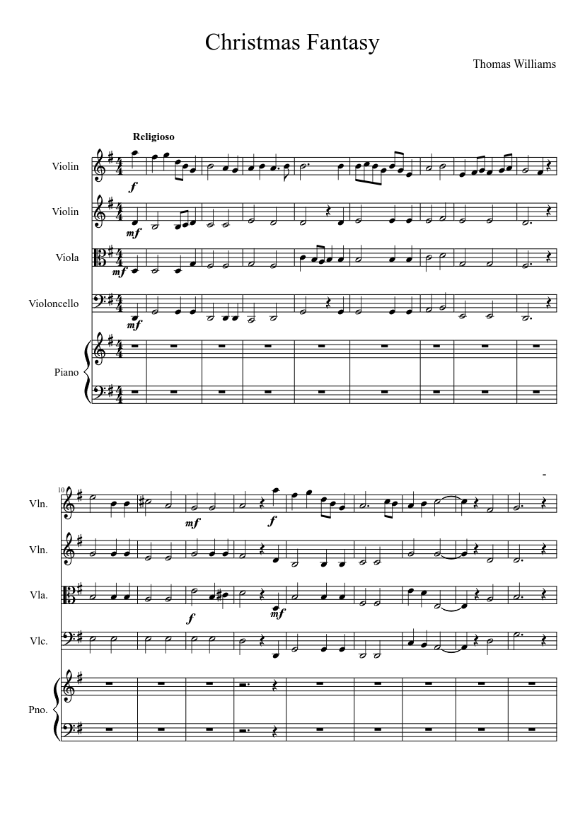 Christmas Fantasy for Piano Quintet Sheet music for Piano, Violin, Viola  (Mixed Quartet) | Musescore.com