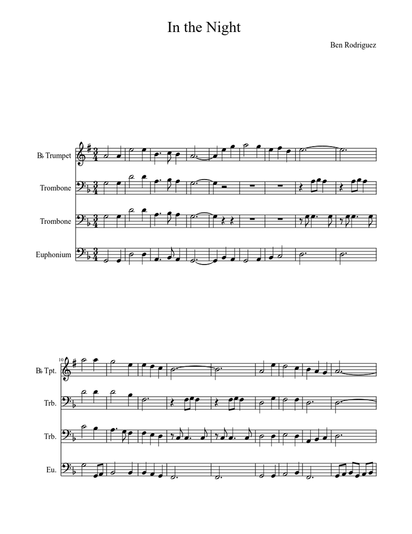 In The Night Sheet music for Trombone, Trumpet other (Mixed Trio