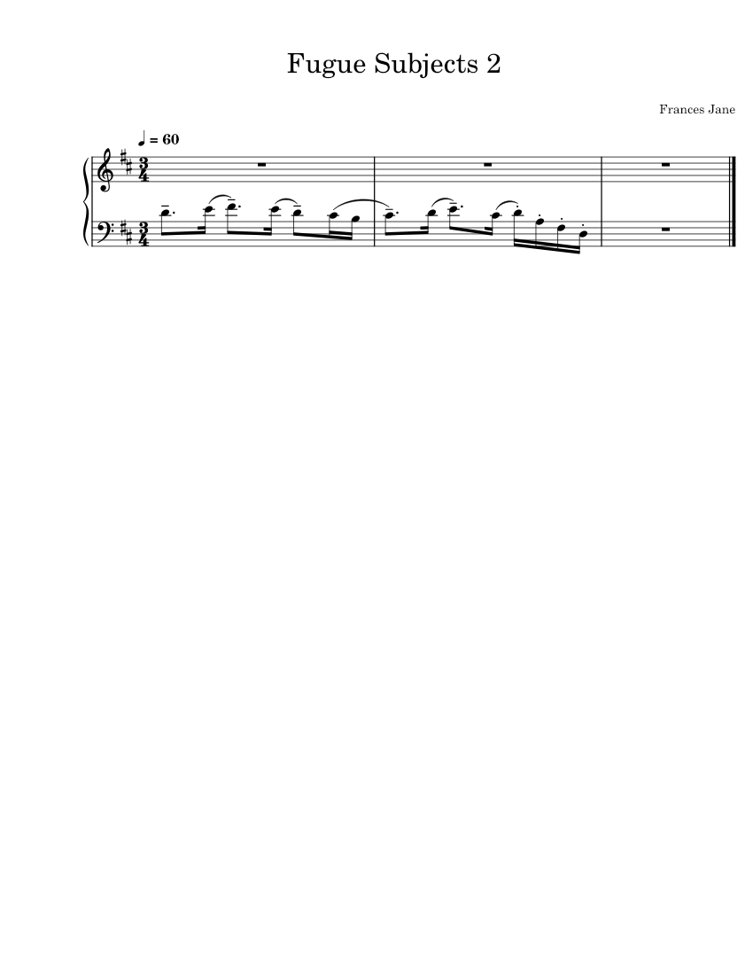 Fugue subject 2 frances jane sheet music for piano solo easy