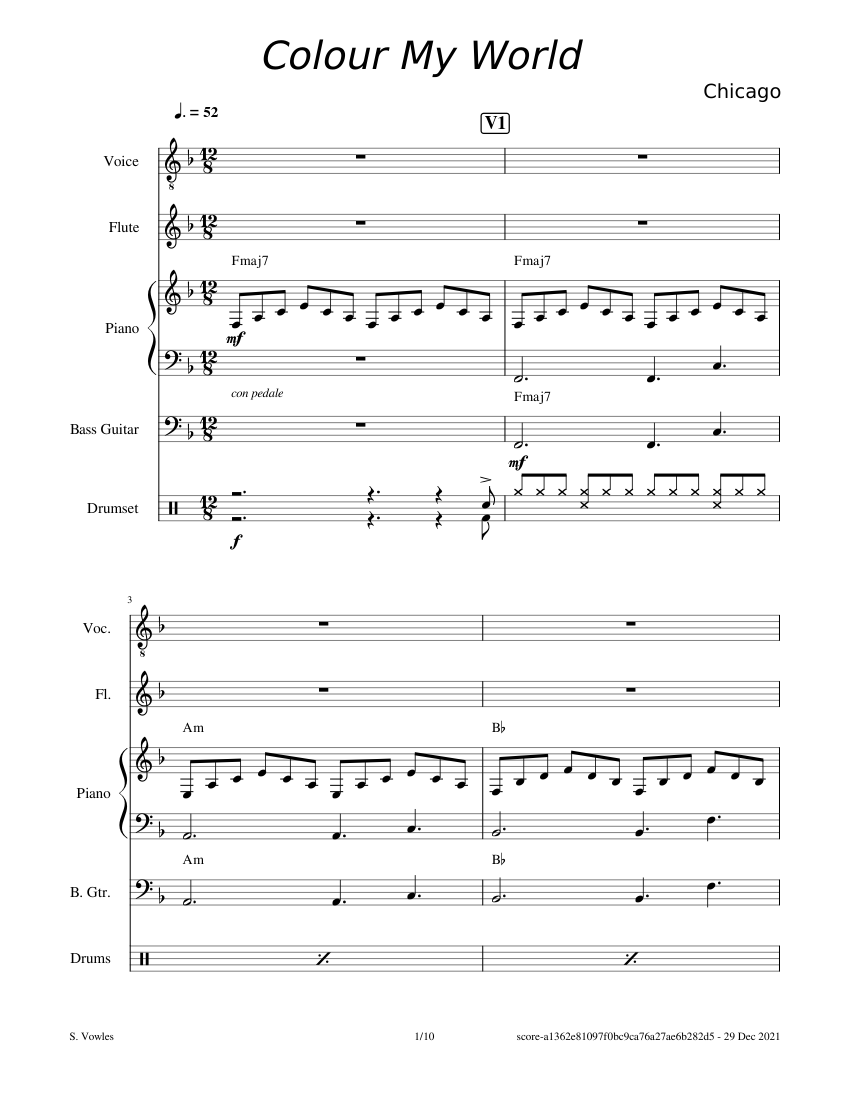 Colour My World Sheet music for Piano, Flute, Drum Group, Tenor & more