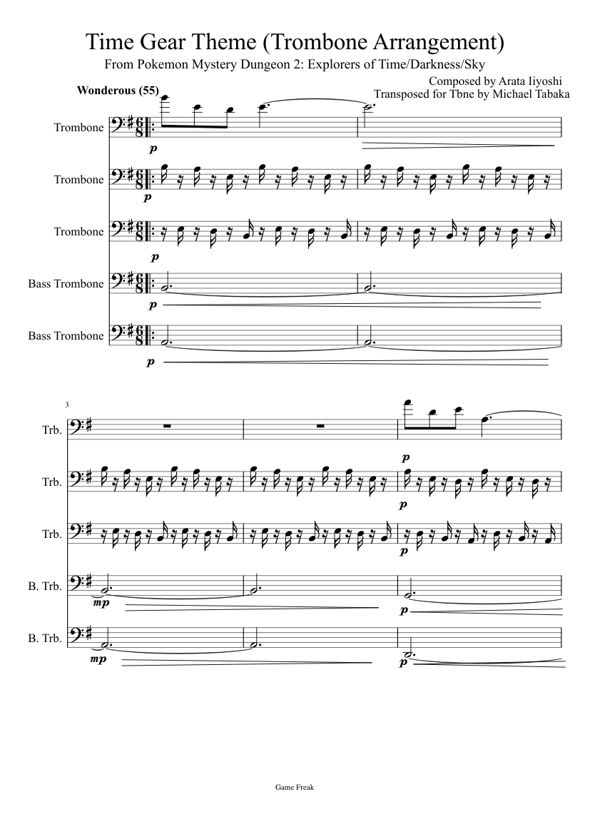 Pmd2 Time Gear Trombone Ensemble Sheet Music For Trombone Mixed Trio Musescore Com