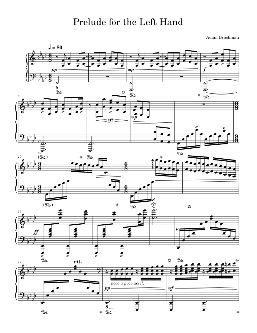 Prelude for the Left Hand Sheet Music for Piano (Solo) easy | MuseScore.com