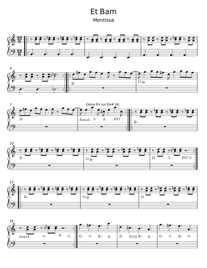 Et Bam - Mentissa Sheet Music For Piano (Solo) Easy | Musescore.com