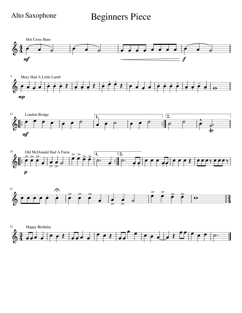 alto saxophone sheet music for beginners