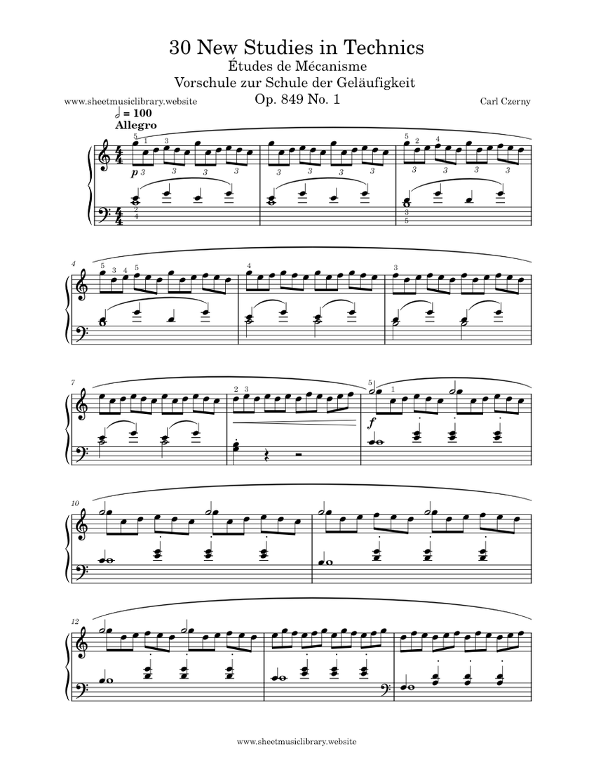 30 Études de mécanisme, Op.849 No. 1 – Carl Czerny Sheet music for Piano  (Solo) Easy | Musescore.com