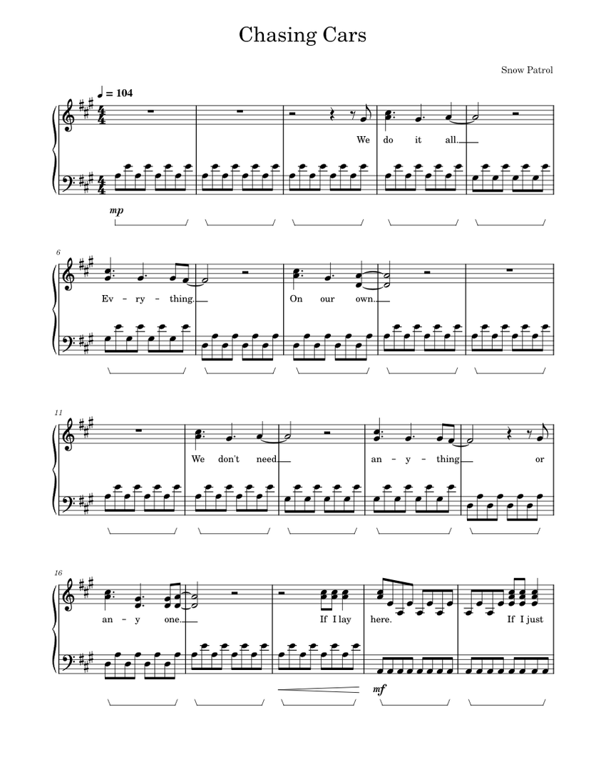 Chasing Cars - Snow Patrol Sheet music for Piano (Solo)