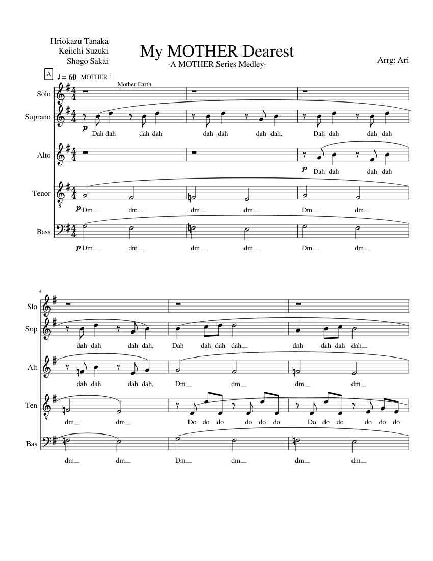 My MOTHER Dearest A Mother/Earthbound Medley Sheet music for Piano