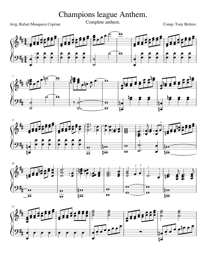 Champions league Anthem Sheet music for Piano (Solo) | Musescore.com