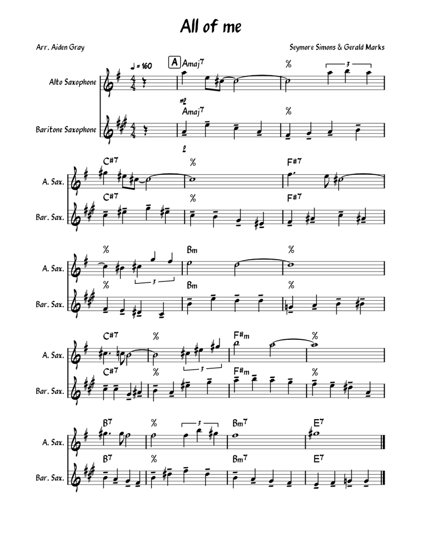 All of me Seymour Simons Seymour Simons Alto and Bari sax Duet Sheet