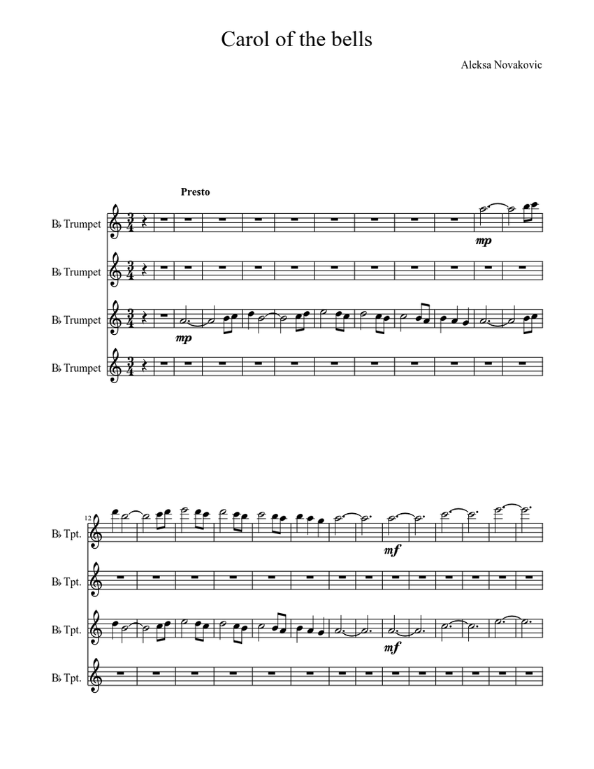 Carol of the Trumpets Sheet music for Trumpet (Mixed Quartet