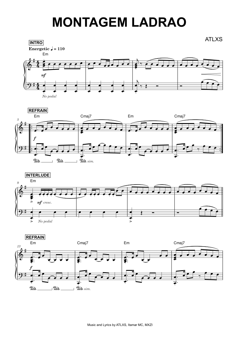 Play Official version of Montagem Ladrão Sheet Music by ATLX for Piano ...