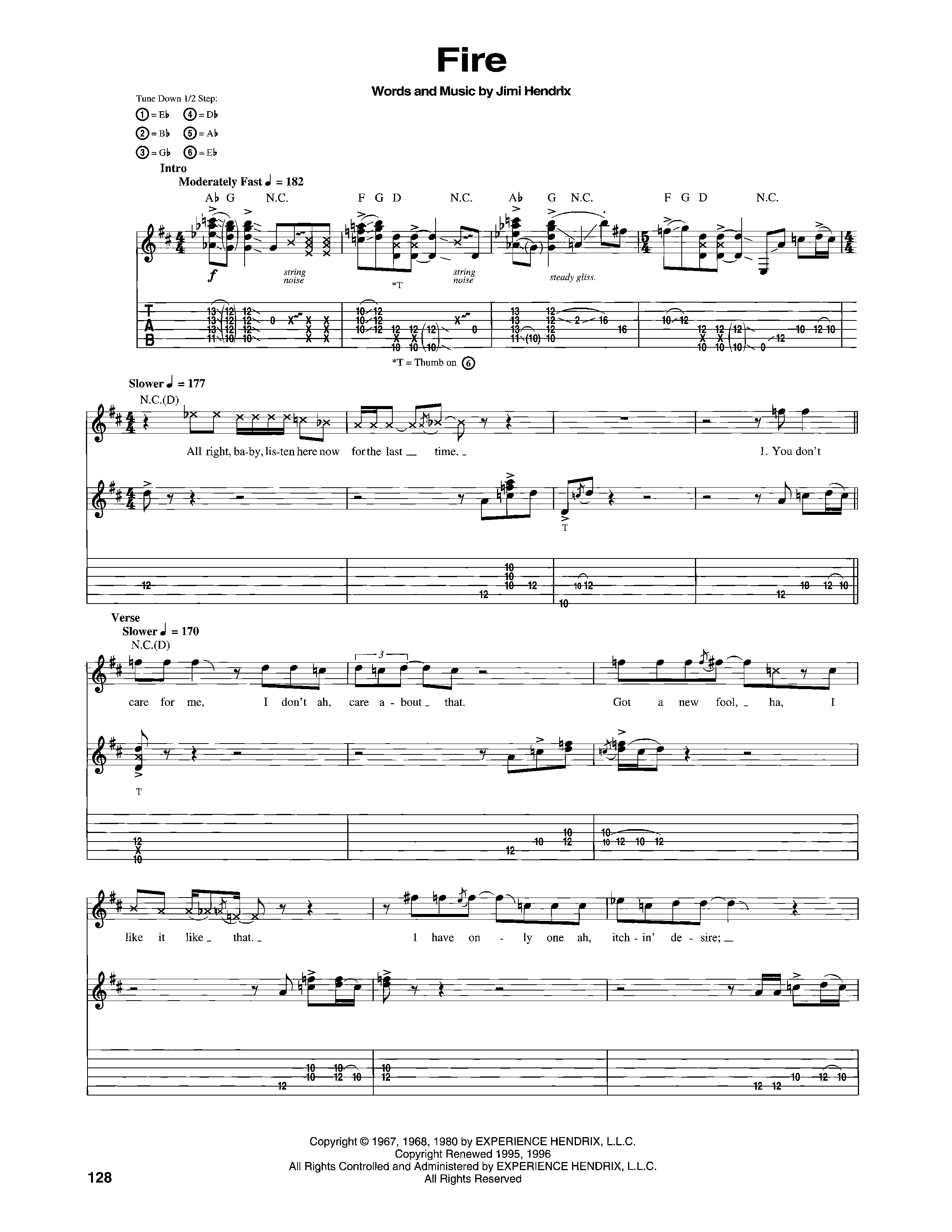 Fire の公式楽譜を演奏する by Jimi Hendrix ギター | MuseScore.com