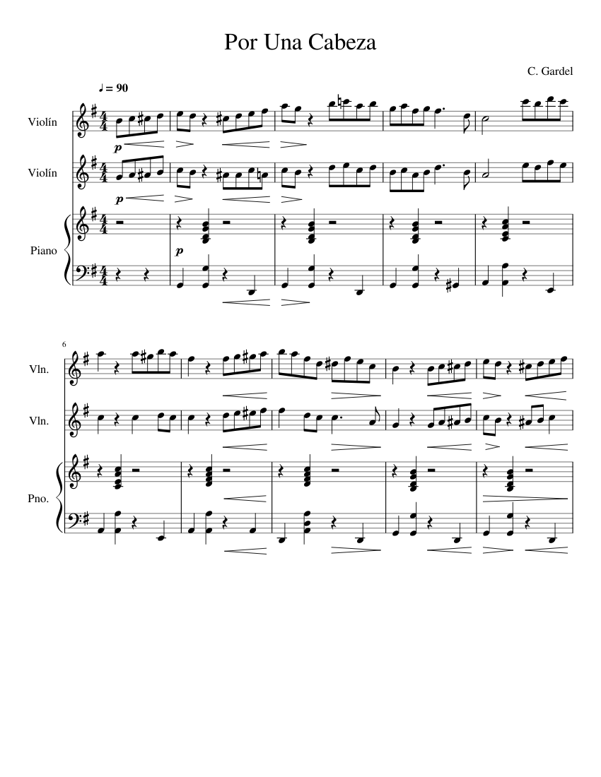 Por un Cabeza (Tango) Sheet music for Piano, Violin (Mixed Trio