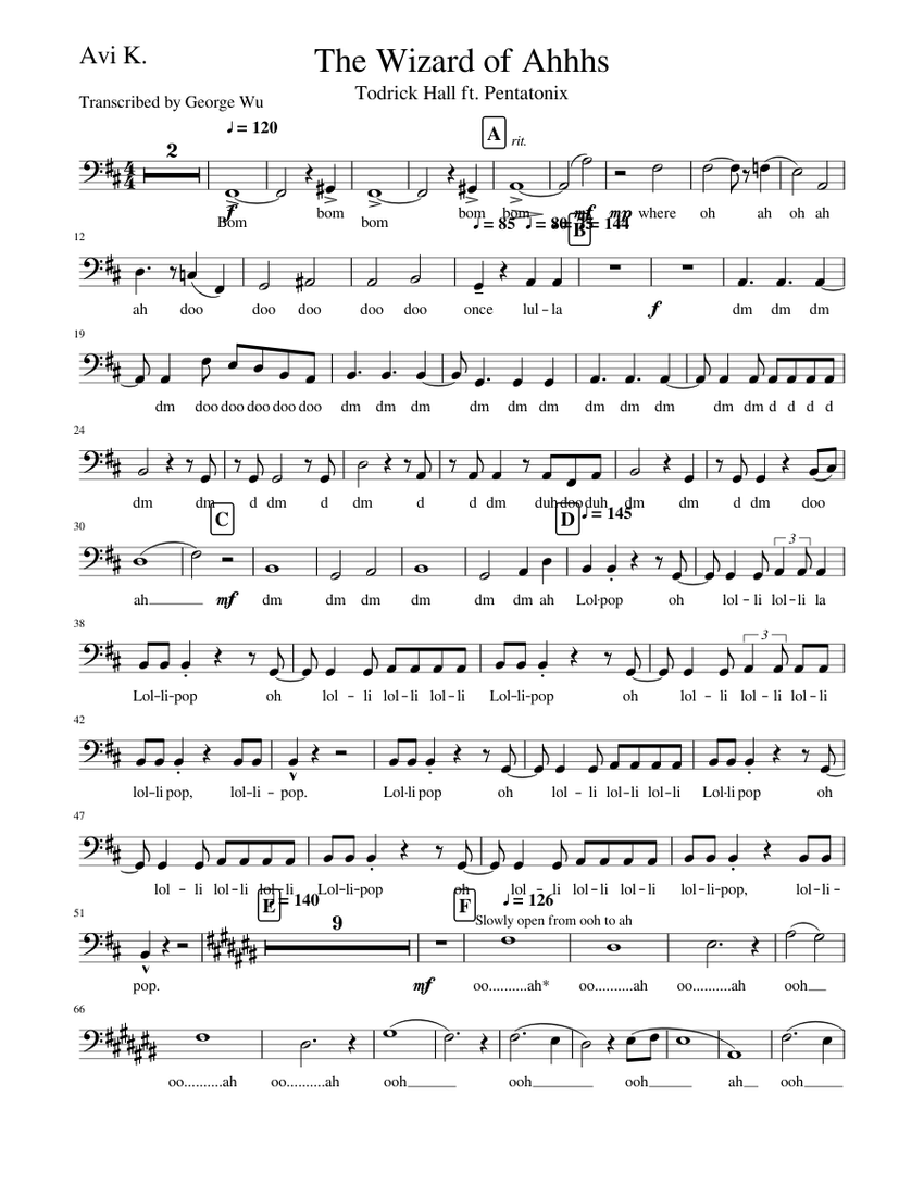 The Wizard Of Oz Ptx Bass Only Group Talent Sheet Music For Bass Solo Musescore Com